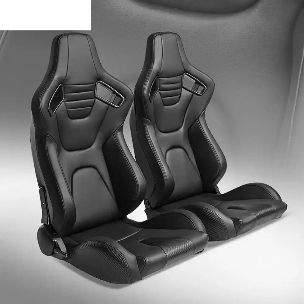 Universal Pair Reclinable Racing Seat with Dual Slider Black + Black Stitch PU + Carbon Leather / Front:PU