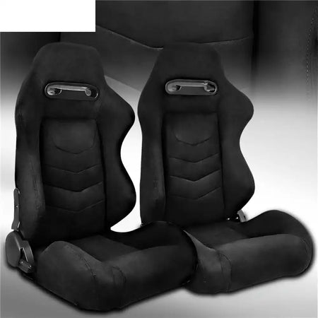 Universal Pair Reclinable Racing Seat with Dual Slider Black + Black Stripe / Front:PU + Carbon Leather,Back:Carbon