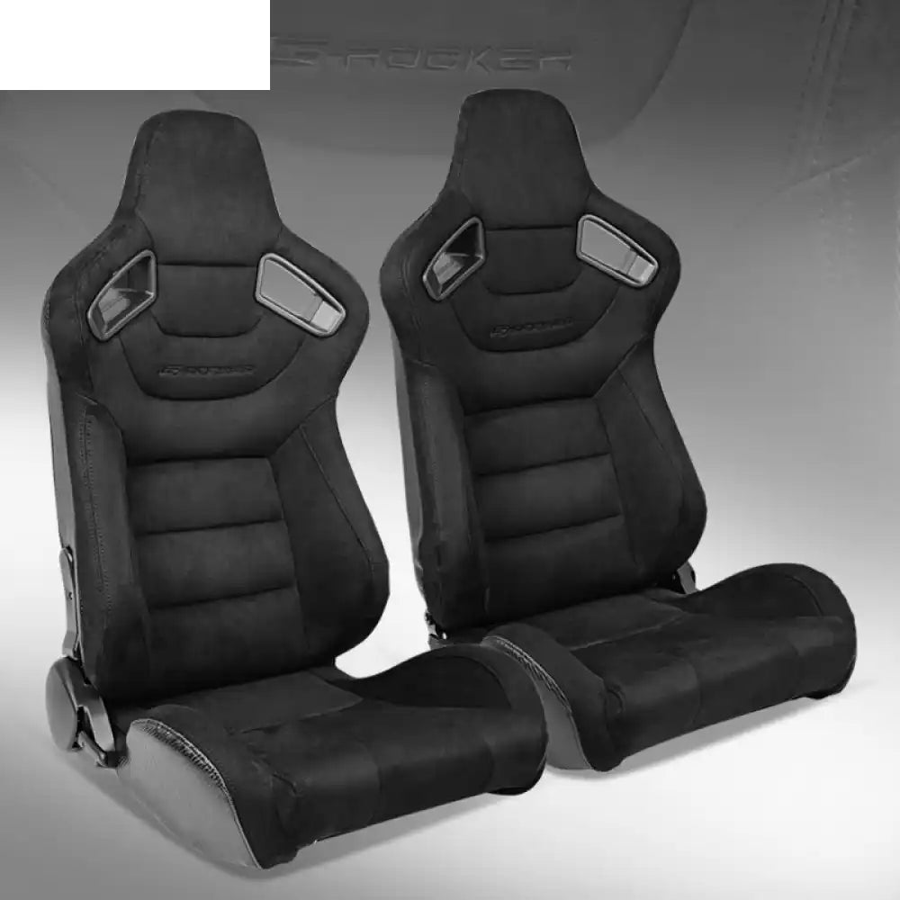 Universal Pair Reclinable Racing Seat with Dual Slider Black Suede with Silver Belt Hole / Front:Suede,Back:Carbon