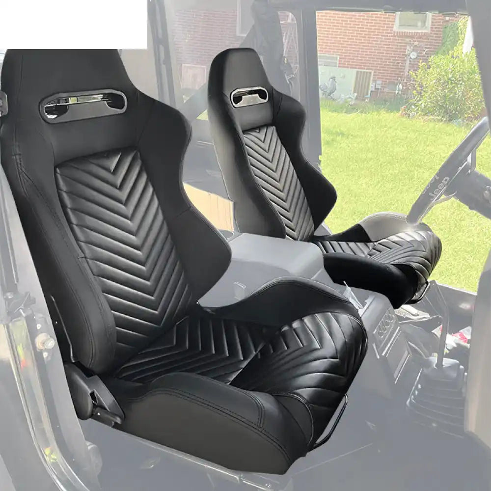 Universal Pair Reclinable Racing Seat with Dual Slider Black with V Shape Stitch / PU Leather