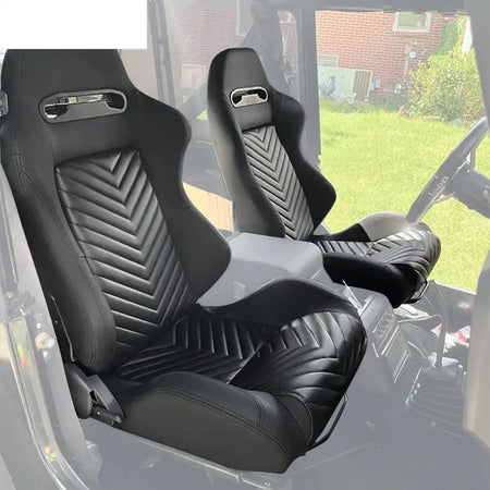 Universal Pair Reclinable Racing Seat with Dual Slider Black with V Shape Stitch / PU Leather