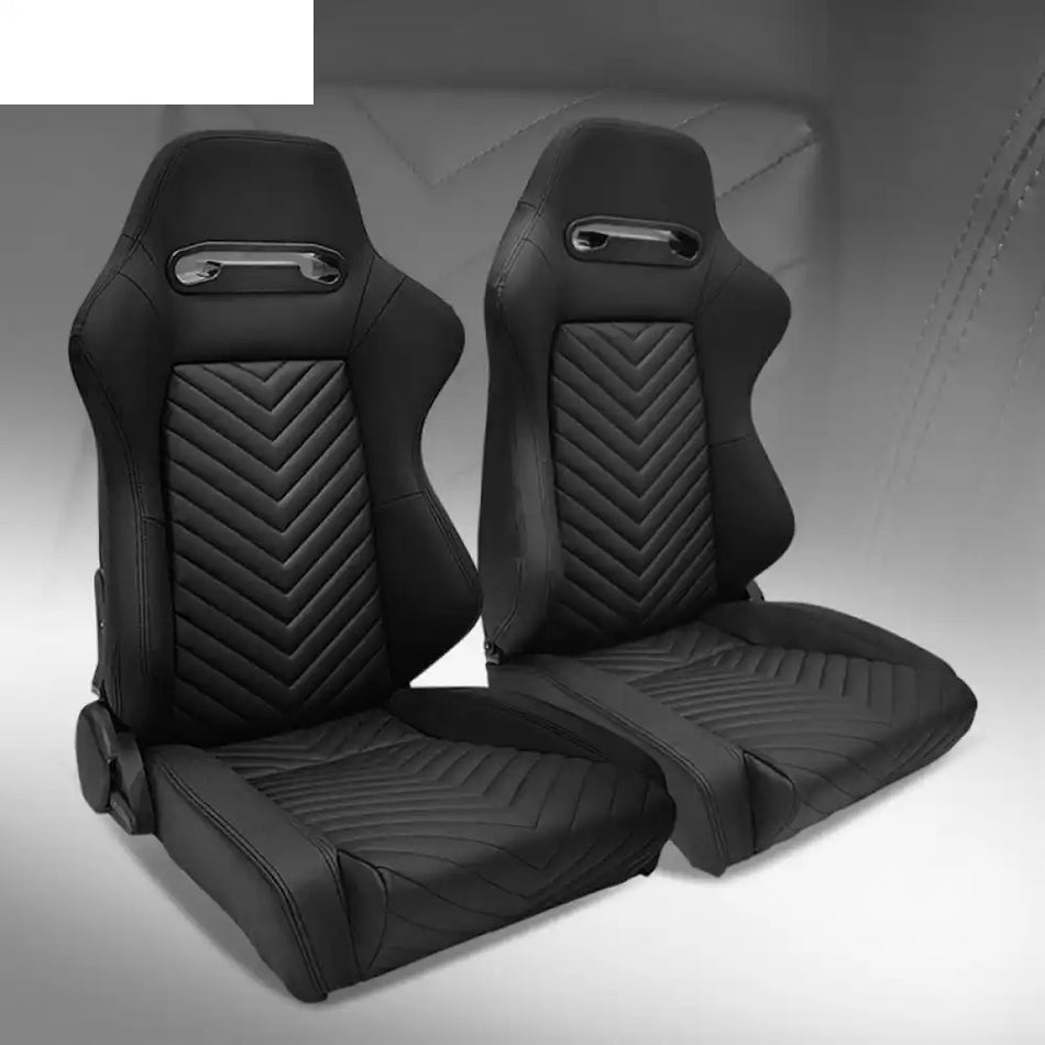 Universal Pair Reclinable Racing Seat with Dual Slider Black with V Shape Stitch + Wider Seat / PU Leather