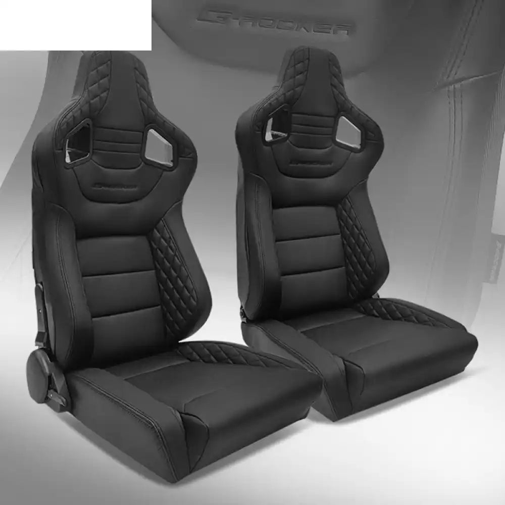Universal Pair Reclinable Racing Seat with Dual Slider Black + Wider Seat / Front:PU + Carbon Leather,Back:Carbon