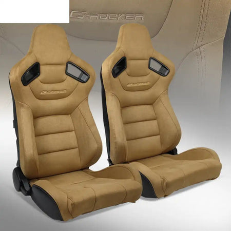 Universal Pair Reclinable Racing Seat with Dual Slider Brown with Small Seat Belt Hole / Front:Suede,Back:Carbon Leather