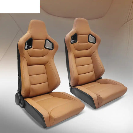 Universal Pair Reclinable Racing Seat with Dual Slider Brown with Brown Stitch + Wider Seat / Front:PU