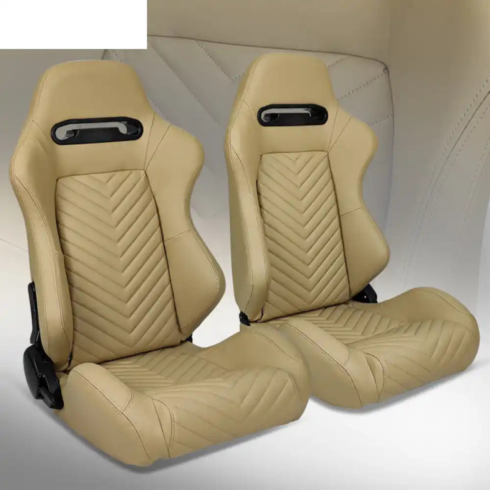 Universal Pair Reclinable Racing Seat with Dual Slider Brown with V Shape Stitch / Front:PU Leather,Back:Carbon Leather