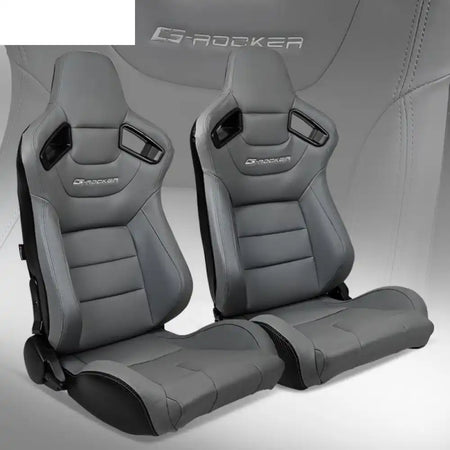 Universal Pair Reclinable Racing Seat with Dual Slider Gray with G / Front:PU Leather,Back:Carbon Leather