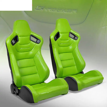 Universal Pair Reclinable Racing Seat with Dual Slider Green PU + Carbon Leather / Front:PU Leather,Back:Carbon Leather