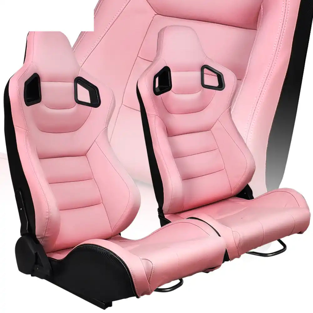 Universal Pair Reclinable Racing Seat with Dual Slider Pink / Front:PU Leather,Back:Carbon Leather