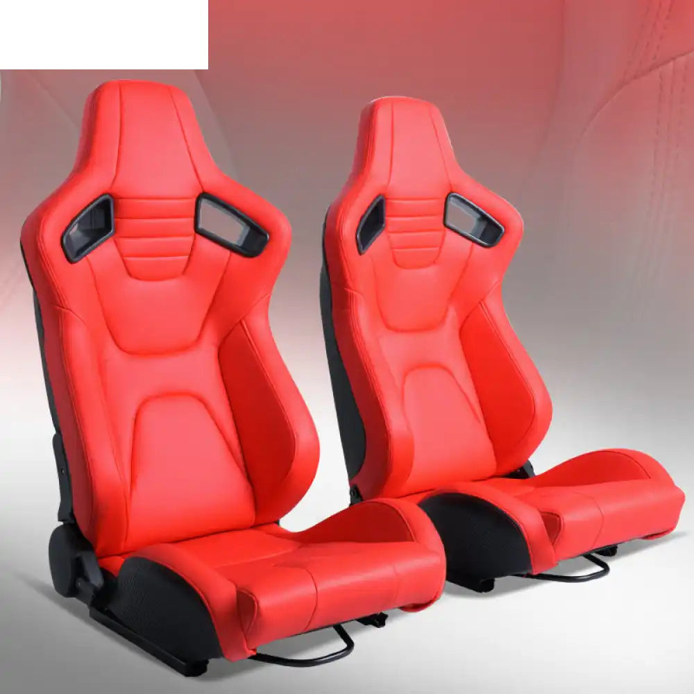 Universal Pair Reclinable Racing Seat with Dual Slider Red with Black Hole / Front:PU Leather,Back:Carbon Leather