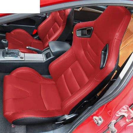 Universal Pair Reclinable Racing Seat with Dual Slider Red PU + Carbon Leather / Front:PU Leather,Back:Carbon Leather