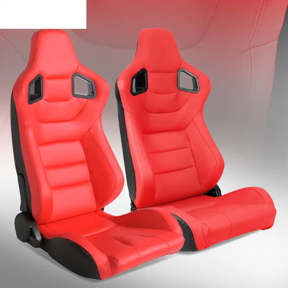 Universal Pair Reclinable Racing Seat with Dual Slider Red PU Leather / Front:PU Leather,Back:Carbon Leather