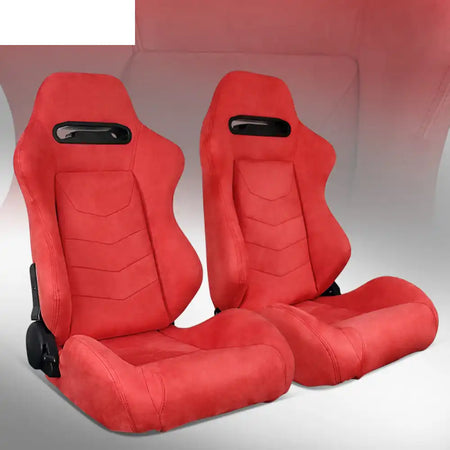Universal Pair Reclinable Racing Seat with Dual Slider Red / Suede