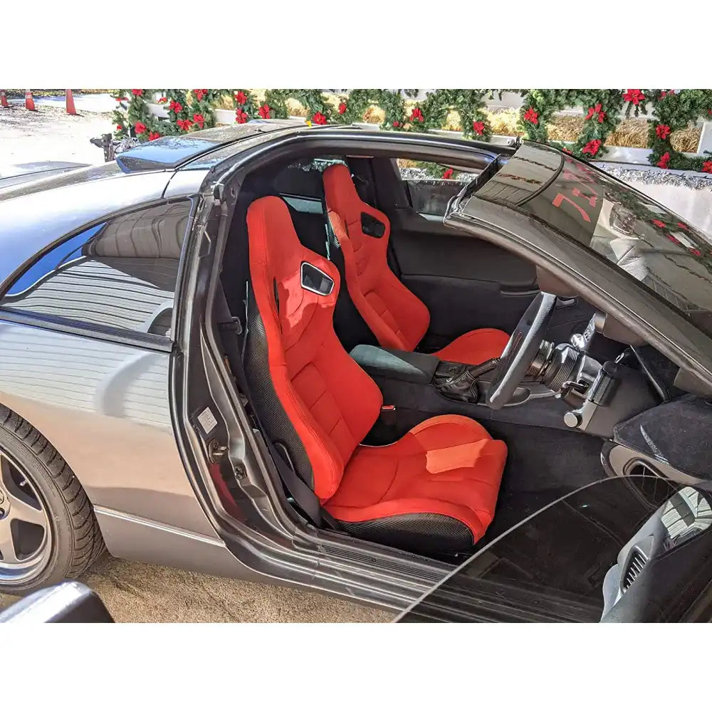 Universal Pair Reclinable Racing Seat with Dual Slider Red Suede / Front:PU + Carbon Leather,Back:Carbon Leather