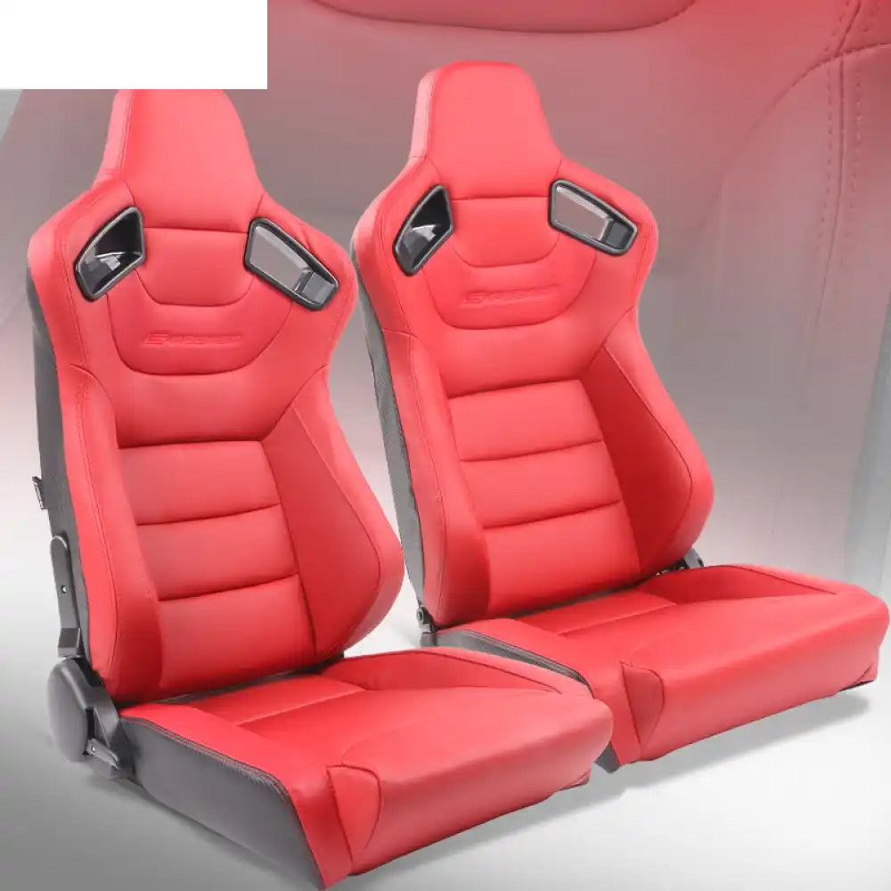 Universal Pair Reclinable Racing Seat with Dual Slider Red + Wider Seat / Front:PU Leather,Back:Carbon Leather