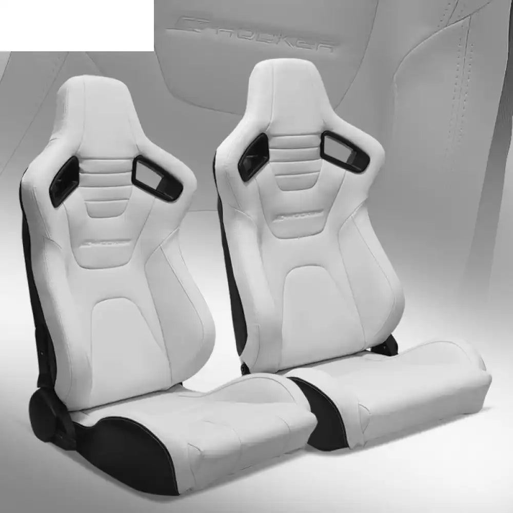 Universal Pair Reclinable Racing Seat with Dual Slider White with Black Hole / Front:PU Leather,Back:Carbon Leather