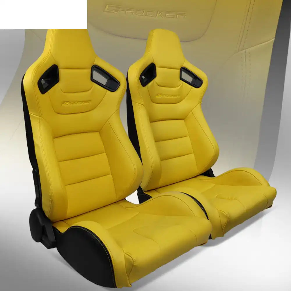 Universal Pair Reclinable Racing Seat with Dual Slider Yellow PU + Carbon Leather / Front:PU Leather,Back:Carbon Leather