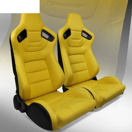 Universal Pair Reclinable Racing Seat with Dual Slider Yellow PU + Carbon Leather / Front:PU Leather,Back:Carbon Leather