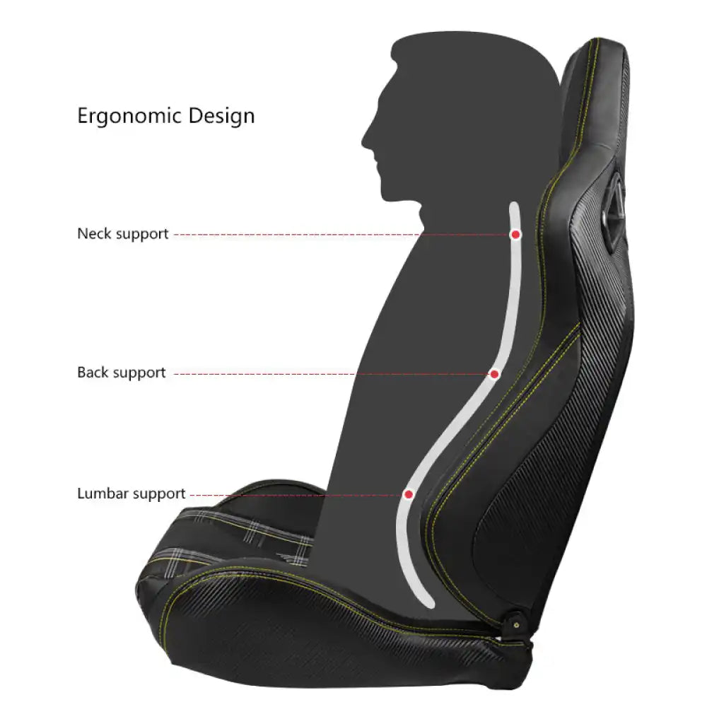 Universal Plaid Racing Seat Dual with Sliders PU Carbon Leather