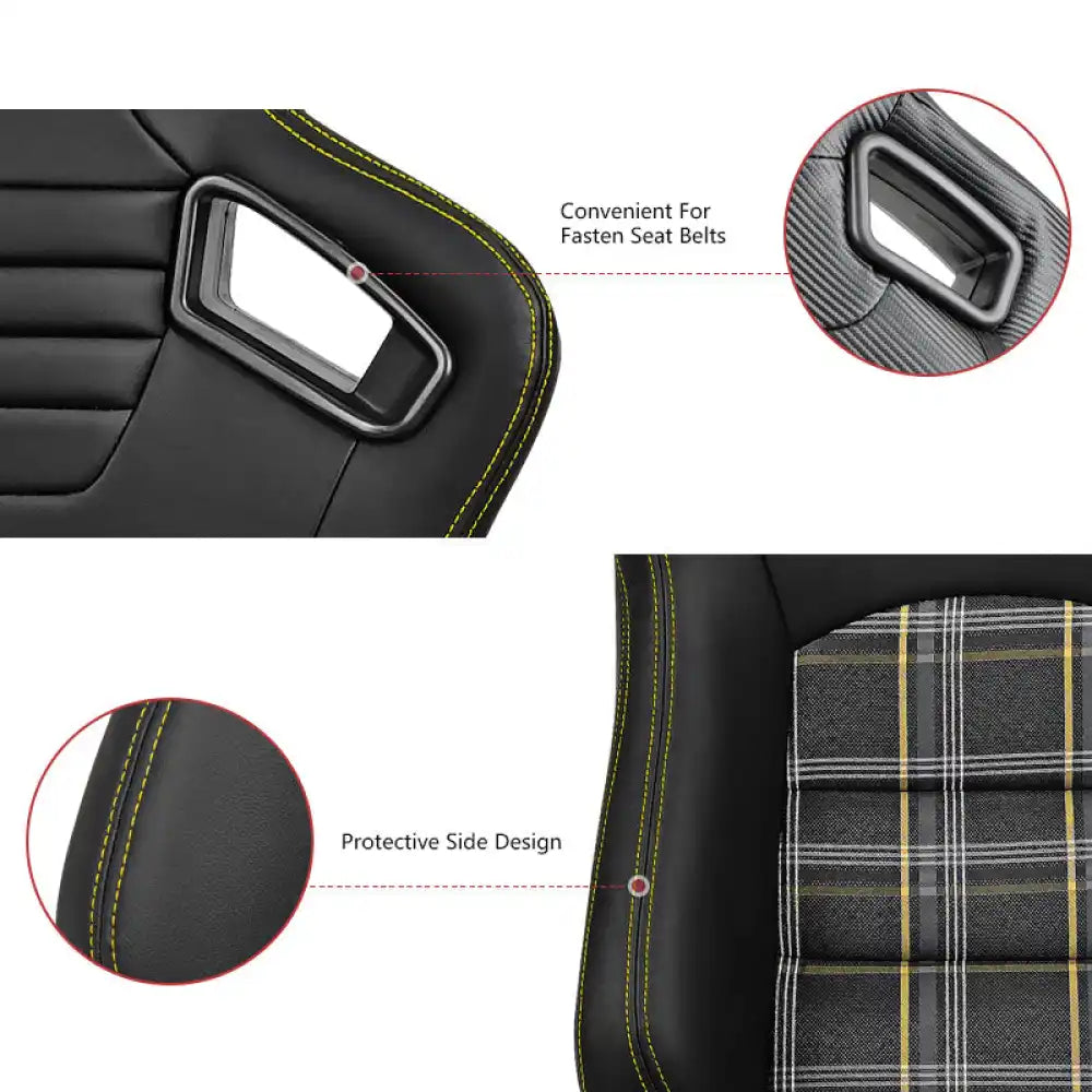 Universal Plaid Racing Seat Dual with Sliders PU Carbon Leather