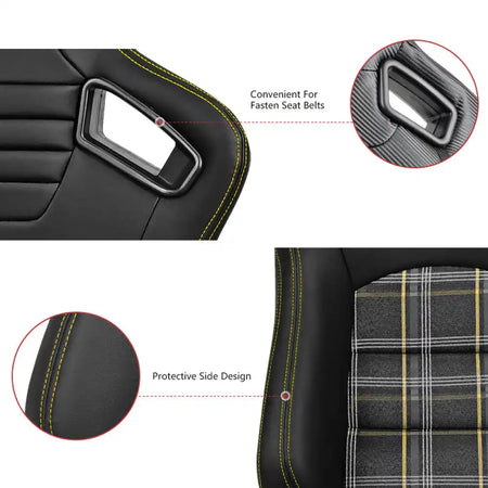 Universal Plaid Racing Seat Dual with Sliders PU Carbon Leather