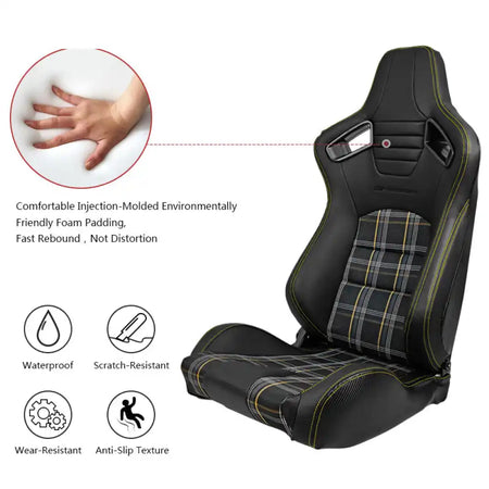 Universal Plaid Racing Seat Dual with Sliders PU Carbon Leather