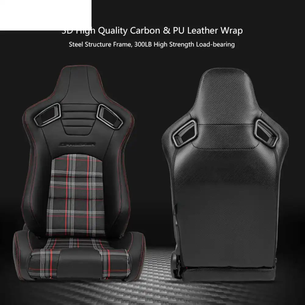 Universal Plaid Racing Seat Dual with Sliders PU Carbon Leather