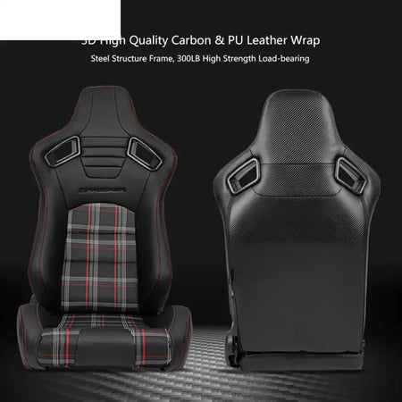 Universal Plaid Racing Seat Dual with Sliders PU Carbon Leather