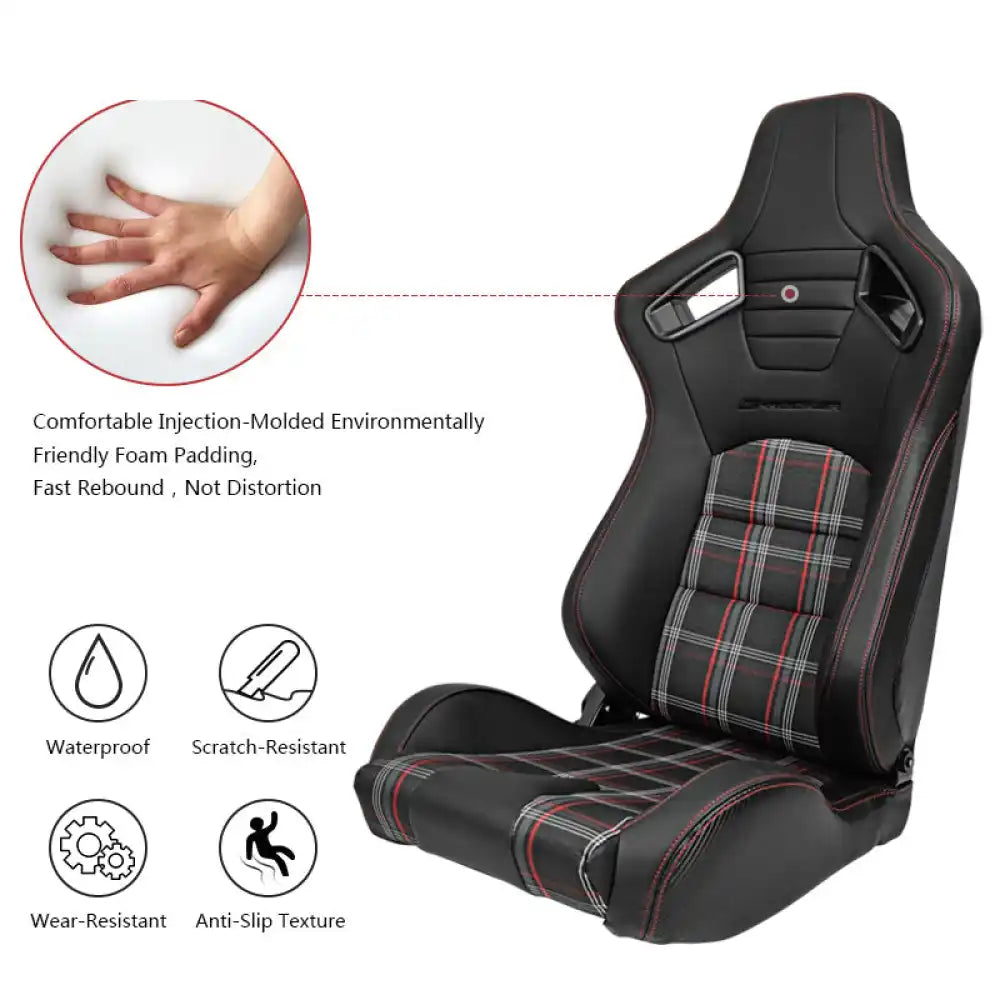 Universal Plaid Racing Seat Dual with Sliders PU Carbon Leather