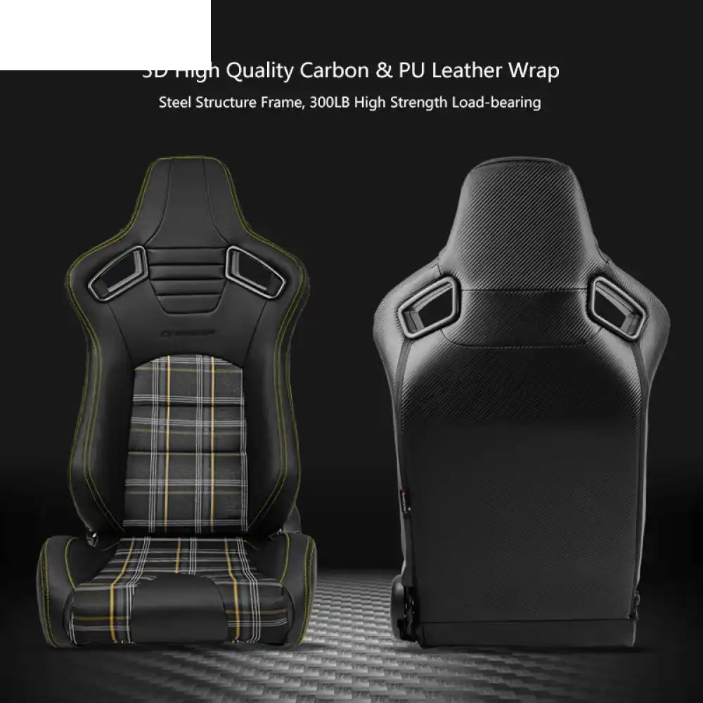 Universal Plaid Racing Seat Dual with Sliders PU Carbon Leather