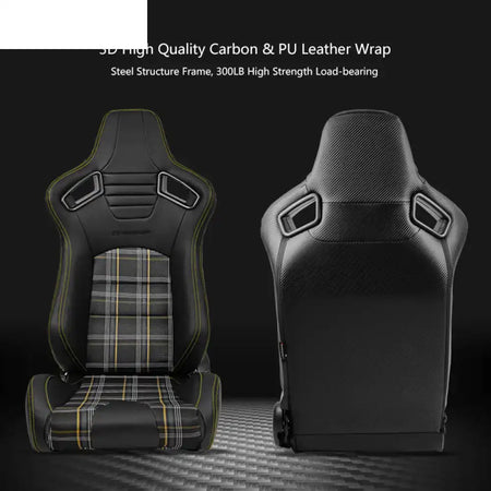 Universal Plaid Racing Seat Dual with Sliders PU Carbon Leather