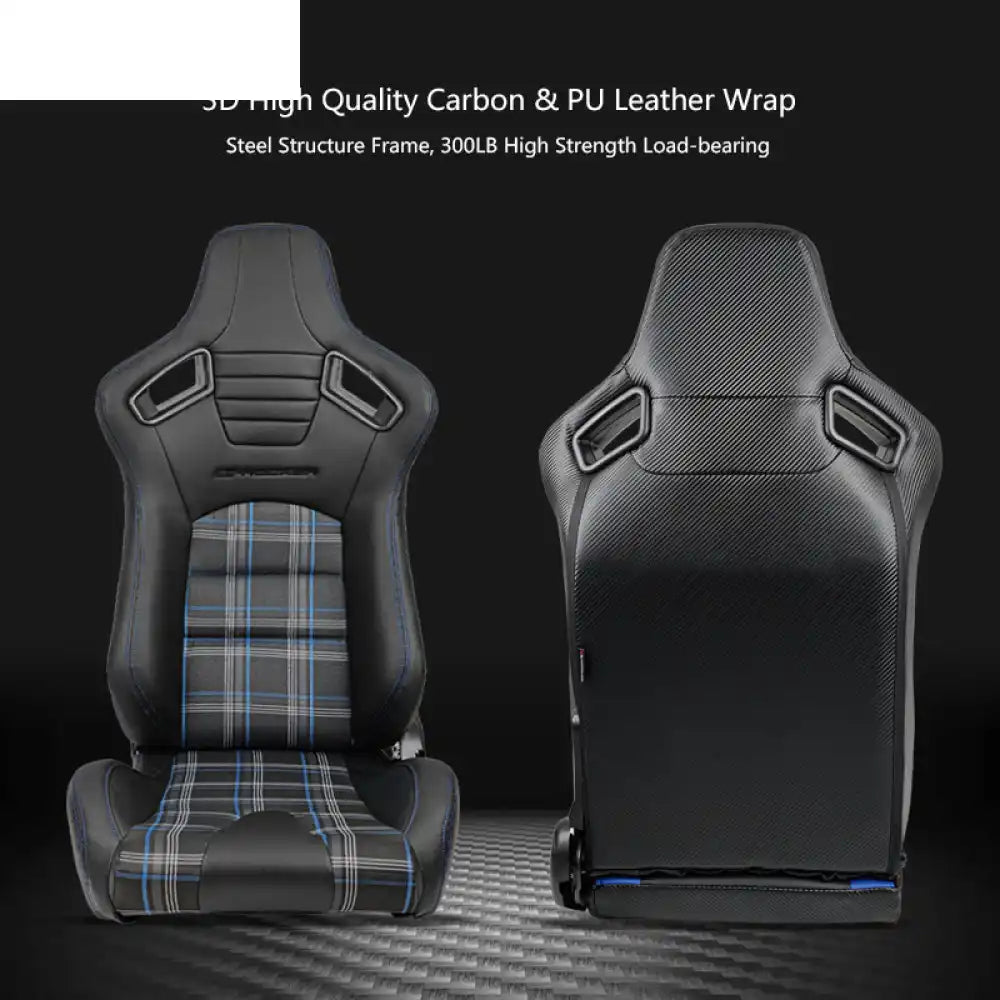 Universal Plaid Racing Seat Dual with Sliders PU Carbon Leather