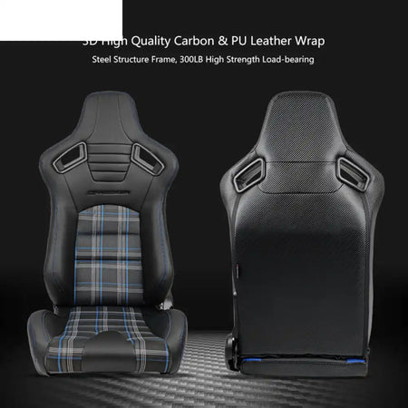 Universal Plaid Racing Seat Dual with Sliders PU Carbon Leather