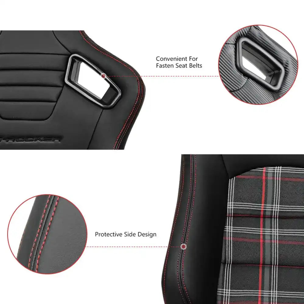 Universal Plaid Racing Seat Dual with Sliders PU Carbon Leather