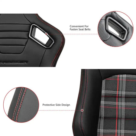Universal Plaid Racing Seat Dual with Sliders PU Carbon Leather
