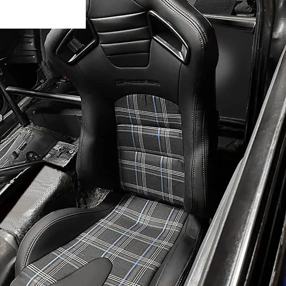 Universal Plaid Racing Seat Dual with Sliders PU Carbon Leather