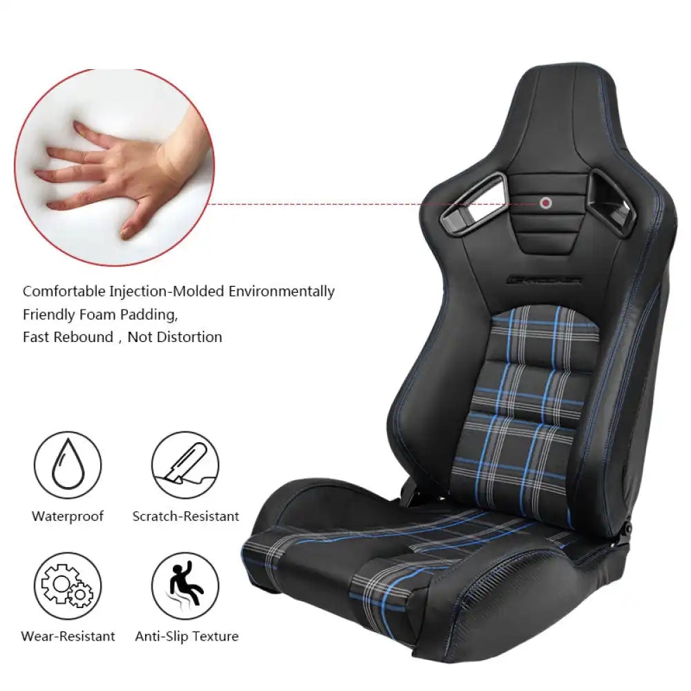Universal Plaid Racing Seat Dual with Sliders PU Carbon Leather