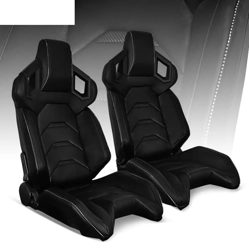 Universal Racing Seat Dual Slider PU Carbon Leather 1 Pair + Black with Trims