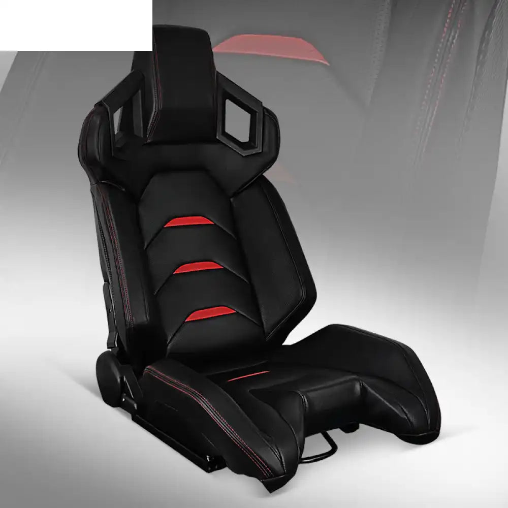 Universal Racing Seat Dual Slider PU Carbon Leather Driver Side: Black with Red Stitch Red Stripe