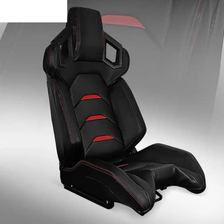 Universal Racing Seat Dual Slider PU Carbon Leather Passenger Side: Black with Red Stitch Red Stripe