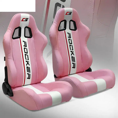 Universal Racing Seat Dual Slider PU Carbon Leather Pink + White Stripe G Logo / PU Leather