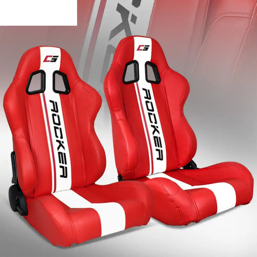 Universal Racing Seat Dual Slider PU Carbon Leather Red + White Stripe G Logo / PU Leather