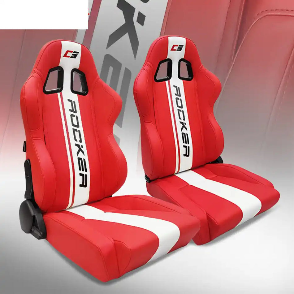 Universal Racing Seat Dual Slider PU Carbon Leather Red + White Stripe G Logo + Wider Seat / PU Leather