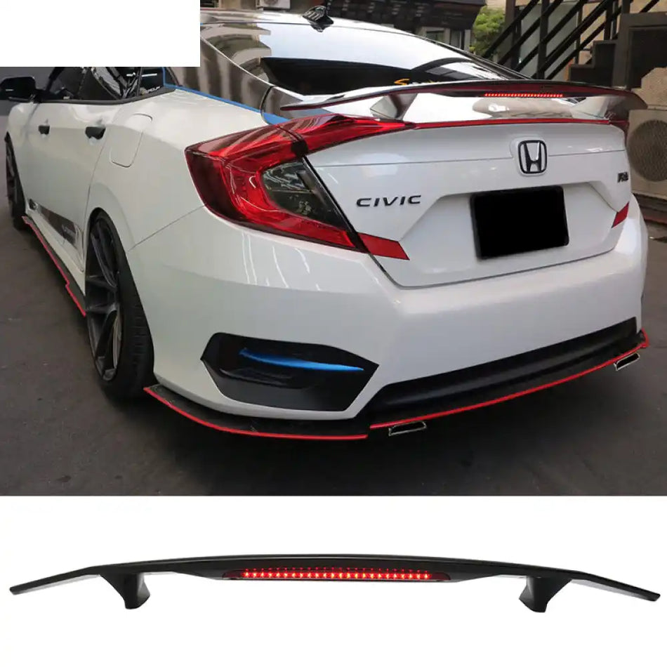 Universal Rear Spoiler Wing With 3rd Brake Light Ikon Style Trunk Wing Tail Gloss Black