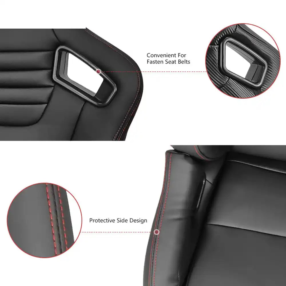 Universal Reclinable Bucket Racing Seat Dual Slider PU Carbon Leather
