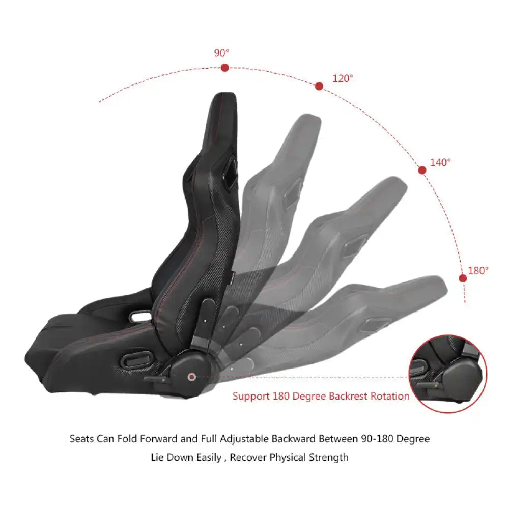 Universal Reclinable Bucket Racing Seat Dual Slider PU Carbon Leather