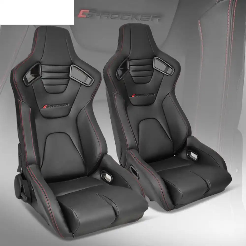 Universal Reclinable Bucket Racing Seat Dual Slider PU Carbon Leather Black + Red Stitch / PU & Carbon Leather