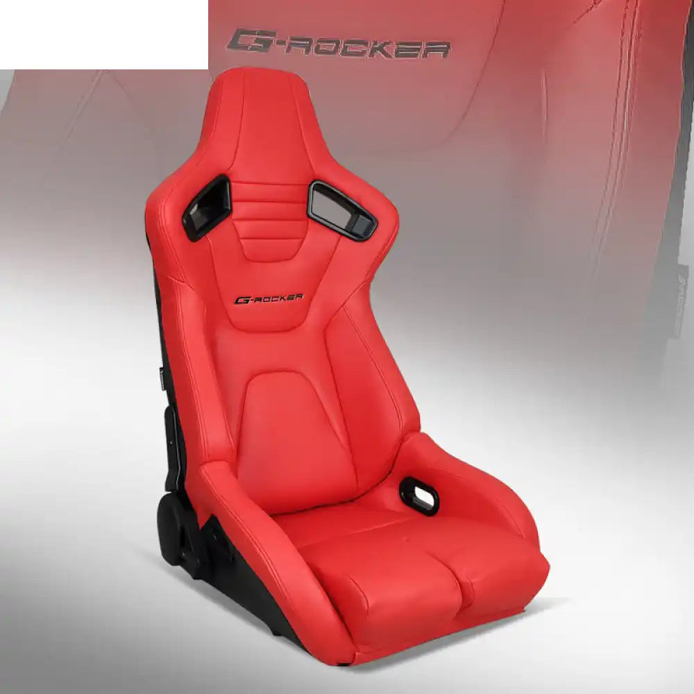 Universal Reclinable Bucket Racing Seat Dual Slider PU Carbon Leather Driver Side: Red