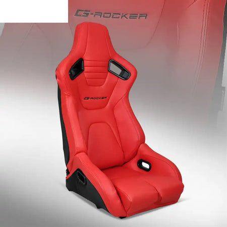 Universal Reclinable Bucket Racing Seat Dual Slider PU Carbon Leather Passenger Side: Red