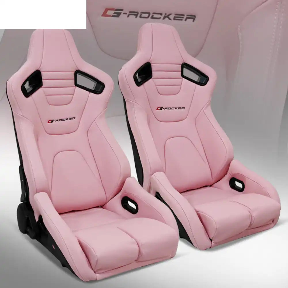 Universal Reclinable Bucket Racing Seat Dual Slider PU Carbon Leather Pink + Black Seat Belt Hole / Front:PU